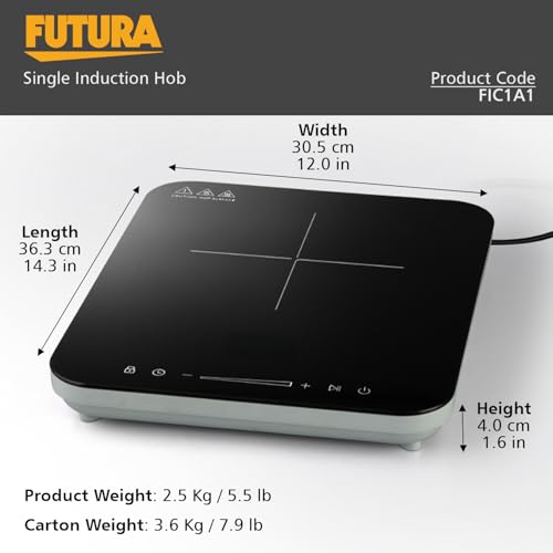 Hawkins Futura Single Induction Hob, 2000-W Cooktop with 20 Power Settings, Precise Time Setting Intervals, Child Lock, Black (FIC1A1)