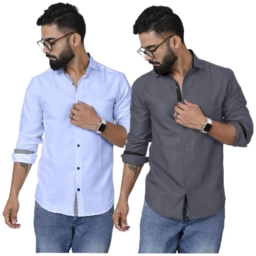 Image of Pinkmint Shirt for Men Cotton Soild Shirt & Spread Collar Long Sleeve Shirt Formal, Travelling