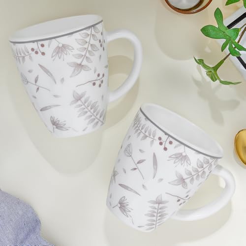 Image of Larah by BOROSIL 390ml x 2pc Opalware Grandeur Tea /Coffee Mug Set, Microwave & Dishwasher Safe Embossed Design Crockery Ideal for Daily Use & Gifting