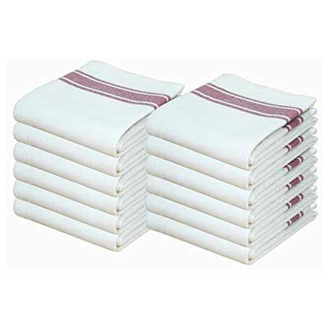 Tiny Break - 12 Kitchen Towels Set - 43 x 69 cm - 100% Cotton - Super Soft and Ultra Absorbent Dish Towels, Glass Cloth and Bar Towels, Tea Towels Red Cover