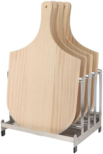 LRUI Pizza Peel Rack, Steel 4 Available Slots for Pizza Peel Organizing and Saving, Pizza Holder Rack with Non-Slip Feet