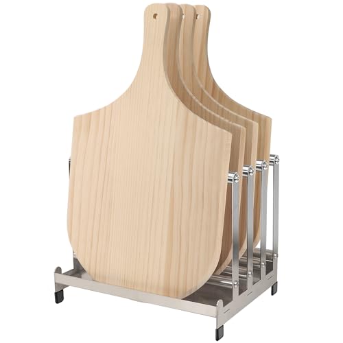 LRUI Pizza Peel Rack, Steel 4 Available Slots for Pizza Peel Organizing and Saving, Pizza Holder Rack with Non-Slip Feet