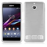 Cadorabo Hülle kompatibel mit Sony Xperia E1 Schutzhülle TPU Silikon Hülle Brushed Design Slim Kratzfest Weiche Gummi mit R&umschutz Hülle Hülle für Sony Xperia E1 in Silber