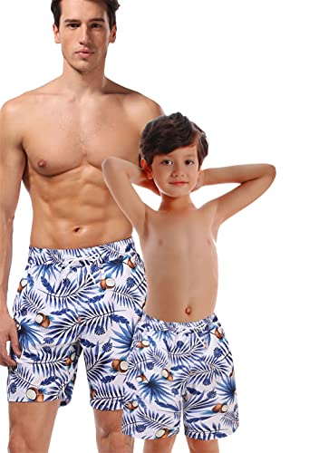 OMZIN Father and Son Swim Trunks Drawstring Elastic Waist Beach Shorts with Pockets2