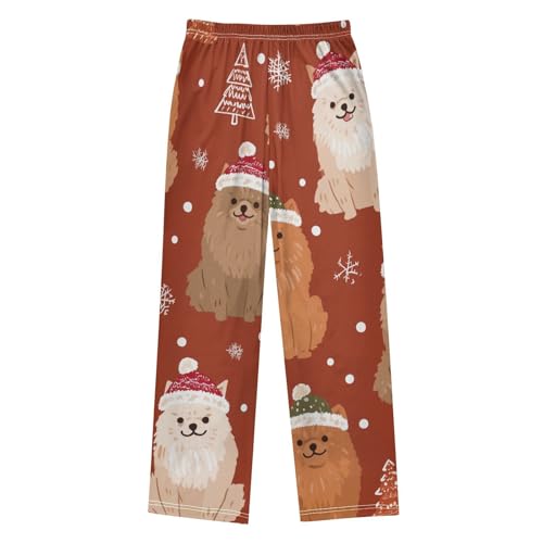 ZZXXB Xmas Pomeranian Trees Boys Long Pants Soft Trousers Elastic Waist Kids Lounge Bottoms with Pockets S-XL2
