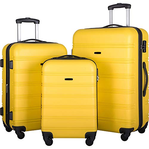 VeryKe 3 Piece Luggage Set Multifunctional Large Capacity Traveling Storage Suitcase Hardside Spinner Suitcase with TSA Lock Trolley Suitcase 20" & 24" & 28",Yellow