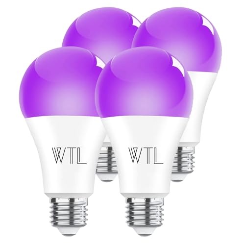WTL UV Light Bulbs A60 9W E27 Black Light Bulb (Equivalent 60Watt) 380-400nm Wavelength UV Black Light Bulbs Glow in The Dark for Home Party Halloween Stage DJ Disco Lighting (4 Pack)