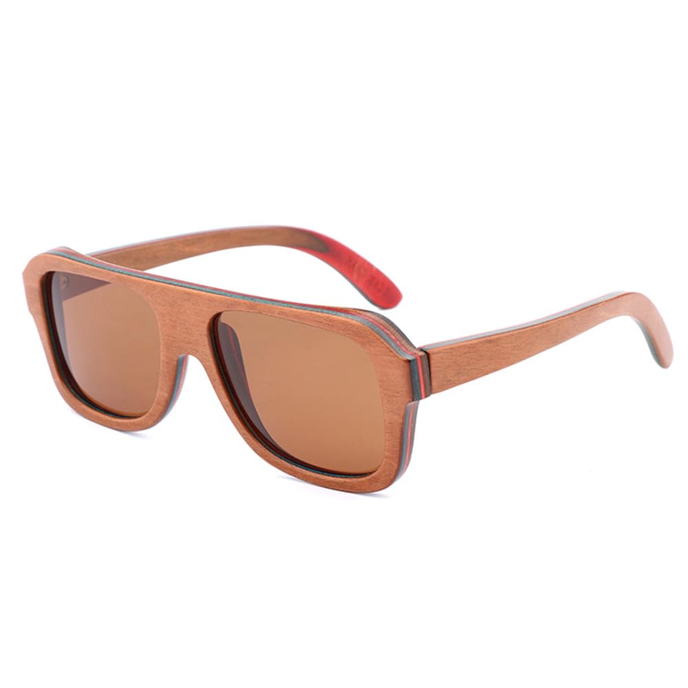 Occhiali da sole vintage in legno naturale da skateboard, montatura vera, polarizzati UV400, moda uomo alla guida di auto