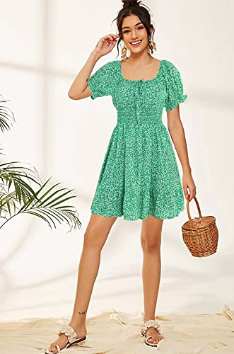 Image of Womens Babydoll Mini Dress Casual Square Neck Short Sleeve Summer Dresses