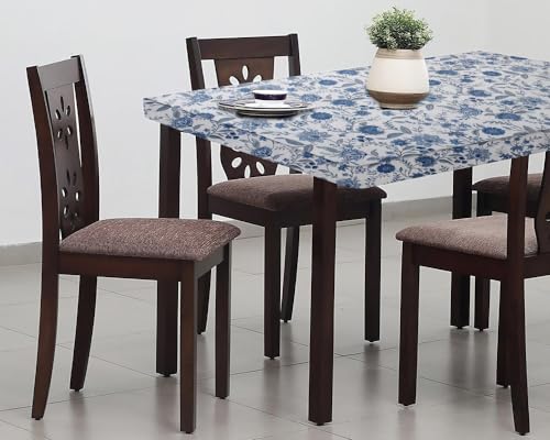 Image of The Furnishing Tree Elastic Cotton Square Dining Table Cover 48x48 in Inches Floral Blue on White Base
