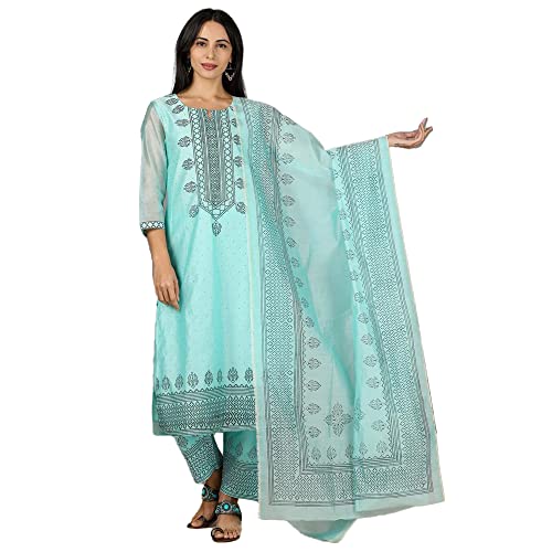 Image of Kashish by Shoppers Stop Embroidered Round-Neck Viscose Blend Womens Ethnic Set