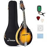 Donner A Style Mandolin Instrument Sunburst Beginner Adult Acoustic Mandolin Musical Instrument Mahogany 8 String, Bundle With Tuner String Bag Guitar Picks,DML-1