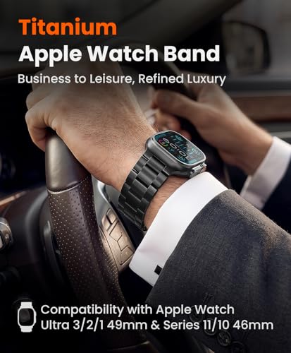 Image of Grade 5 Titanium Watch Band for Apple Watch Ultra 3 /2 /1 49mm & Series 11 /10 46mm, No-Tool Adjustable with Small Links, DLC Anti-Scratch Butterfly Clasp Metal Bands for Men,CRNS03-PRO