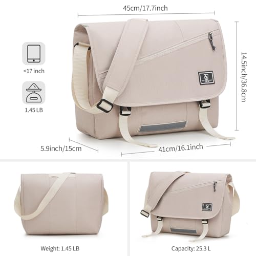 Image of OIWAS Messenger Bags for Women 17 Inch Laptop Crossbody Bags for Men, White | Casual Satchel Shoulder Bag Briefcase with Water Bottle Pocket & Reflective strips for Travel Work Outdoor Activities