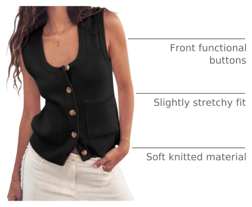 Image of Yousify Womens Sweater Vest Summer Ribbed Tank Tops Sleeveless Button Down Shirts Scoop Neck Top for Women