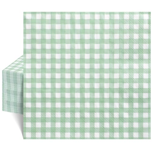 NatNarr 80 Pk Gingham Napkins Sage Green Napkins Disposable, 6.5"