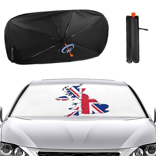 mimiweiii (ミミウィー)車用サンシェード傘型イギリス国旗ユニオンジャック英国サンシェード車フロント折りたた式遮光遮熱UVカット紫外線対策軽自動車車中泊仮眠車用パラソル収納ポーチ付き取り付き簡単車種汎用