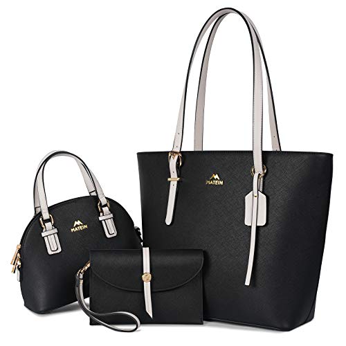 Satchel Purses and Handbags for Women, Water Resistant Leather Wallet Tote Crossbody Bag Fashion Top Handle Clutch Set 3pcs, Black