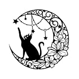 Gemseek 12 Inch Black Metal Cat Art Wall Decor, Moon Cat Silhouette Wall Hanging Sculpture for Living Room Bedroom Bathroom Decoration Home Accents