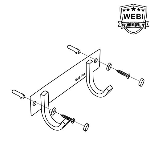 WEBI Solid SUS 304 Coat Bath Towel Hook Hanger Rail Bar, 2 Hooks, for Bedroom, Bathroom, Foyer, Hallway, Entryway, Great Home Office Storage & Organization, Brushed Finish, J-DBG02-2, 2 Pack - Thumbnail 3