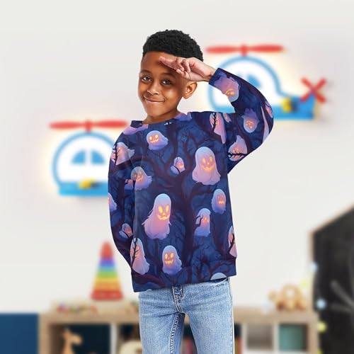 JUNZAN Halloween Spooky Ghosts Little Kids Sweatshirts Hoodies Long Sleeve Fall Tops Shirts Camping 4T4