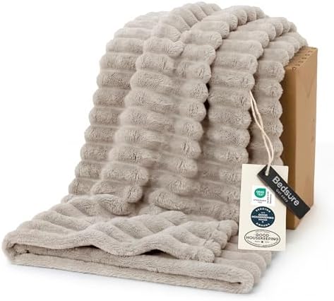 Bedsure GentleSoft Beige Throw Blanket for Co...