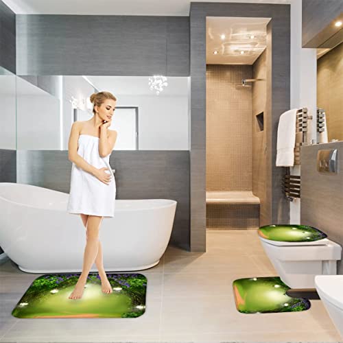 Badezimmerteppich-Set 3Teilig lila Baum rutschfest Waschbar Badematte Badezimmer Weich Mikrofasern WC-Deckelbezug Wald… – Bild 4