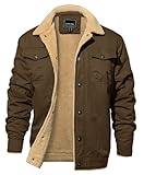 EKLENTSON Winter Jackets for Men Fleece Button Casual Cotton Coats with Multi Pockets Coffee, Medium