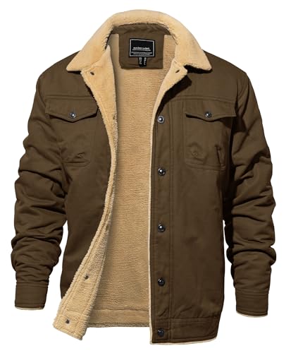 EKLENTSON Winter Jackets for Men Fleece Button Casual Cotton Coats with Multi Pockets Coffee, Medium
