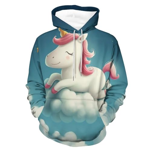 Sweat à capuche licorne nuages dessin animé taille S pour homme et femme