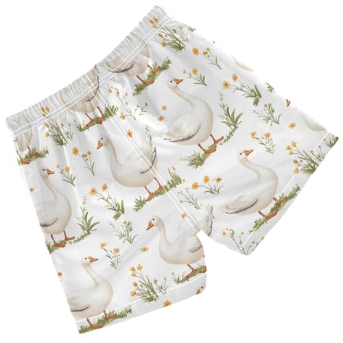 Pigsaly Boys' Swim Board Shorts Yellow Flowers White Geese Goose Boy's Swim Trunks Kids Swimwear 4T2