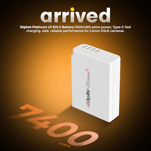 Image of Digitek Platinum (LP-E10 Type C) 1260mAh Li-ion Battery for Canon DSLR Cameras with Smart Protection, for Canon EOS 1100D, 1200D, 1300D, Kiss X50, Kiss X70, Rebel T3, T5, and T6 Cameras