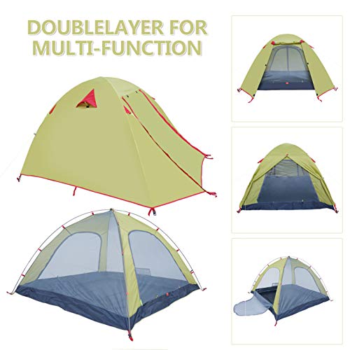Weanas Professional Backpacking Tent 2 3 4 Person 3 Season Weatherproof Double Layer Large Space Aluminum Rod for Outdoor Family Camping Hunting Hiking Adventure Travel (Green, 1-2 Person) - Thumbnail 4