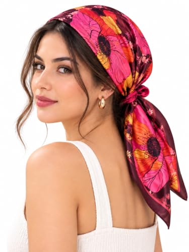 Image of Ravaiyaa - Attitude is everything Women Printed Silk Bandana 21 x 21 Inch Square Headband & Hair Wrap, Soft & Versatile | Fashion Neck Wrap