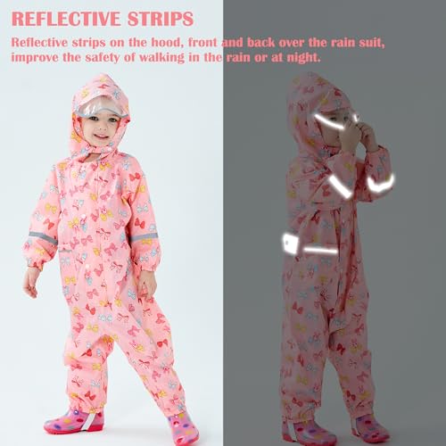Fewlby Toddler Rain Suit for Boys Girls Kids Raincoats With Hood One Piece Baby Rain Jacket Waterproof Coverall 1-10 Years4