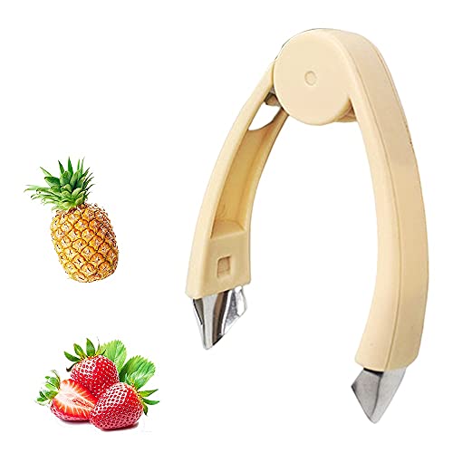 Zhiwei Strawberry Huller Stem Remover Tomato Corer Potato Pineapple Carrot Cutter Tool Kitchen Gadget Tweezers Peeler Utensil Clip for Fruit and Vegetable (Yellow)