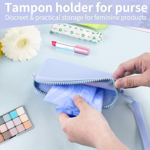 Image of Silicone Period Bags, Set of 2 Blue Tampon Holder for Purse with Zipper & Handle, Sanitary Napkin Storage Bag for Purse, Keeping Discreet Feminine Products