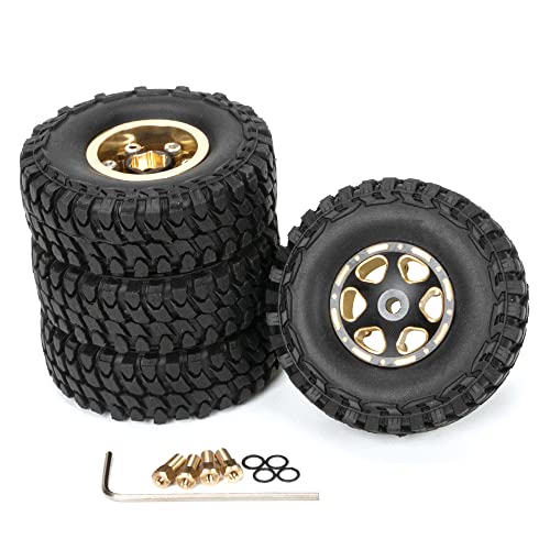 1/24 1.0 Beadlock RC Wheel Rims & Tires 7mm Wheel Hub Tires for Axial SCX24 Deadbolt Jeep