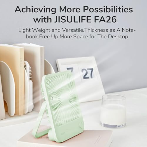 Image of JISULIFE Desk Fan Battery Rechargeable, 4500mAh 180Foldable Portable Personal Fan, 4 Speeds Adjustable Long Battery-life for Home Office Travel Outdoor Gifts for Women Men-Green