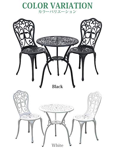 ガーデン3点セット アルミ鋳物ガーデンテーブル3点セット ガーデンファニチャー ガーデンテーブルセット ガーデンチェア アルミ アルミテーブル ガーデンテーブル アルミチェア キャンプチェア アウトドア 庭 バルコニー テラス 鋳物 almimna363set (ブラック) 3枚目