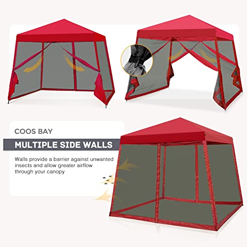 COOS BAY 10x10 Pop Up Canopy with Netting, Slant Leg Shelter, Red by COOS BAY - Used condition - Image 5