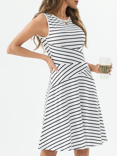 Image of PerZeal Women's Summer Casual Dresses 2025 Sleeveless Striped Mini Dress High Waisted A Line Party Dresses