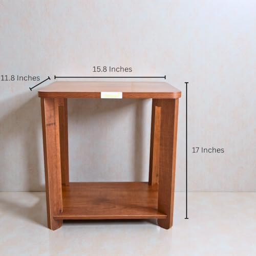 Image of InoSlashed Beautiful Wooden Side Table /End Table /Plant Stand /Tea Table /Stool Living Room Furniture Square Shape (17 Inch - Sheesham Colour)