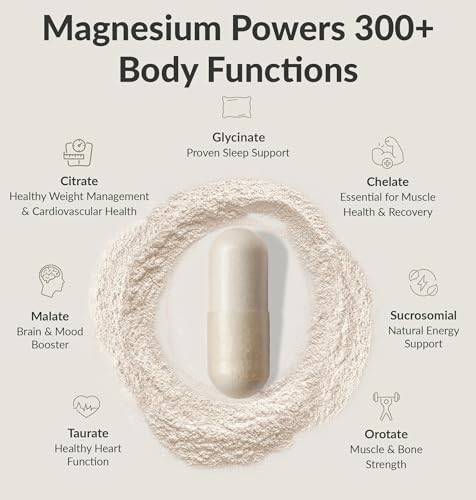bioptimizers magnesium breakthrough complex supplement with 7 forms of mg glycinate malate citrate and more - natural support for sleep and cognitive function - 60 capsules- calming vitamins