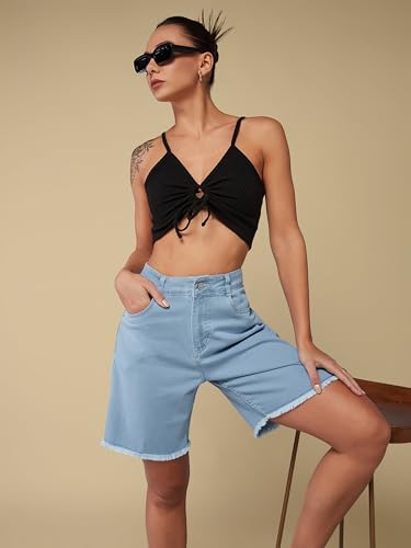 Image of Miss Chase Women's Regular High Rise Above Knee Stretchable Denim Shorts
