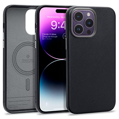 CASEOLOGY Nano Pop Mag Leather Case Compatible with iPhone 14 Pro Max - Black Sesame