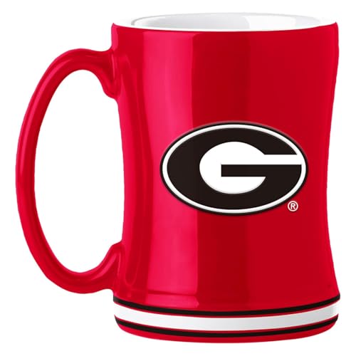 Logo Brands NCAA Gerogia Bulldogs 14 oz Relief Coffee Mug - Officially Licensed Mug Sculpted 3D Logo and Team Colors Comfortable Handle and Glossy Finish for College Sports Fans