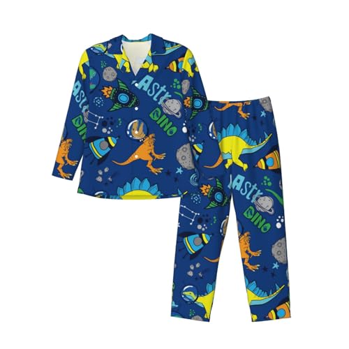 Dinosaur In Space For Men'S Pajamas Sets Sleepwear Long-Sleeve Top & Bottom 2 Piece Sleepwear2