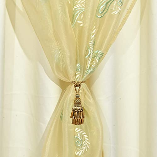 Image of Polyester Embroidered Window Curtain, Set of 2 (5 Feet, Green Carey + Ivory Blackout)