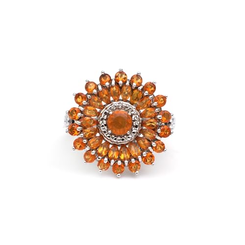 LOOKNSOURCE 925 Sterling Silver Ring Mexican Fire Opal Cluster Flower Design Gemstone Ring Natural Orange Opal Gemstone Jewelry For Women With Free Sarong4